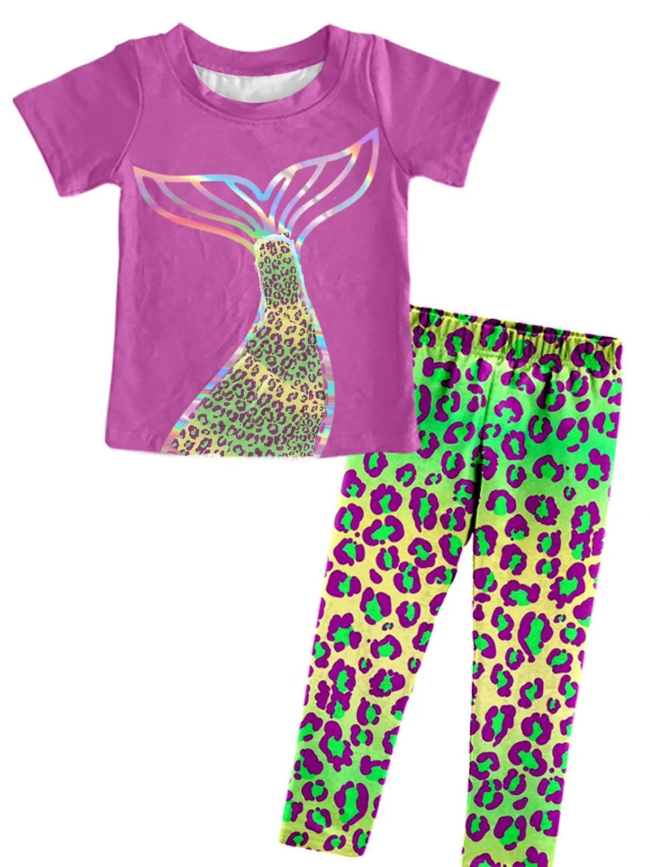 baby girls mermaid leopard legging pants sets