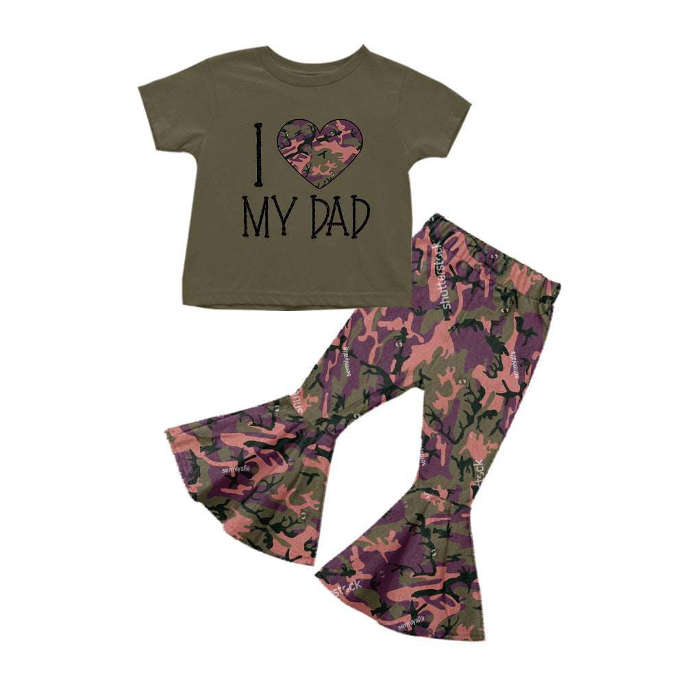 Baby Girls Camo I love Dad Bell Pants clothes sets