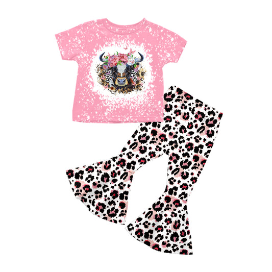 Baby girls Pink Cow Leopard bell pants sets preorder