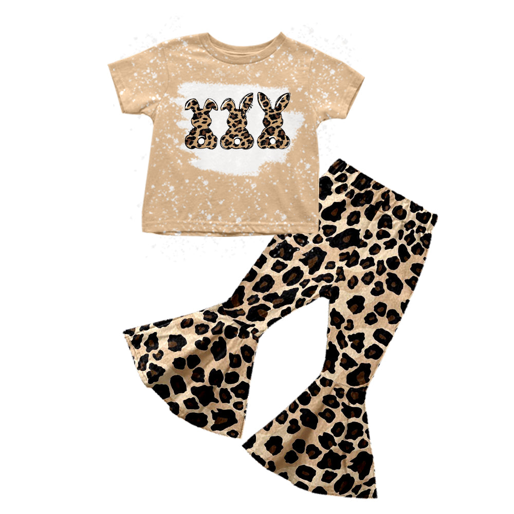 Baby Girls Easter Bunny Leopard Bell Pants Clothes Sets