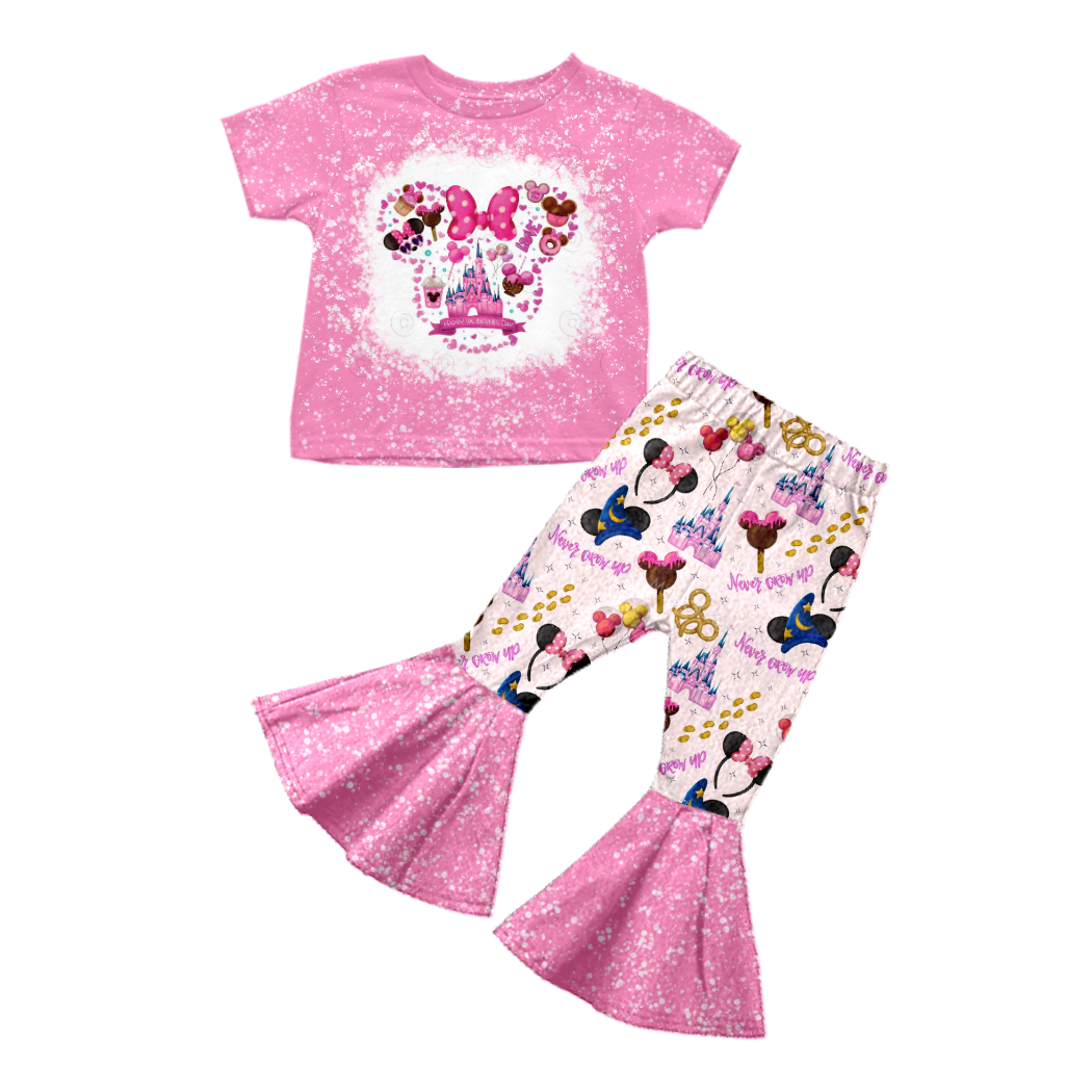 Baby Girls pink castle cartoon bell pants clothes sets