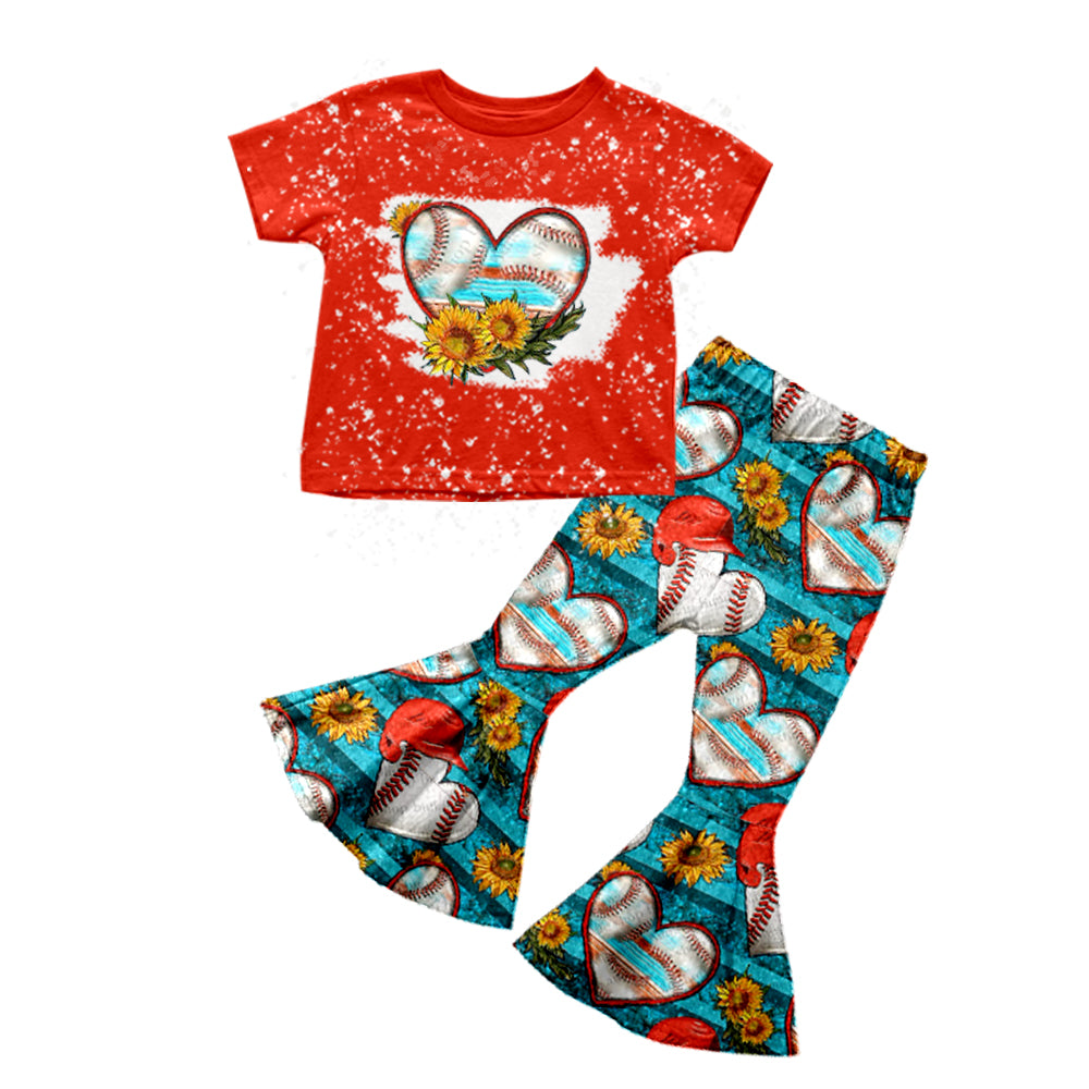 Baby Girls heart baseball bell pants clothes sets