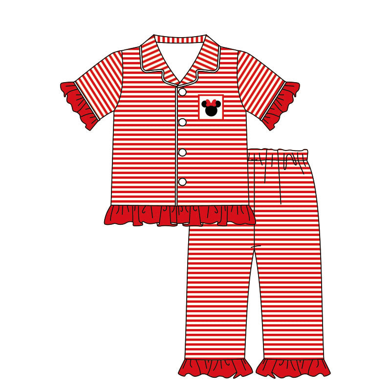 Baby Girls red stripe cartoon mouse pajamas sets