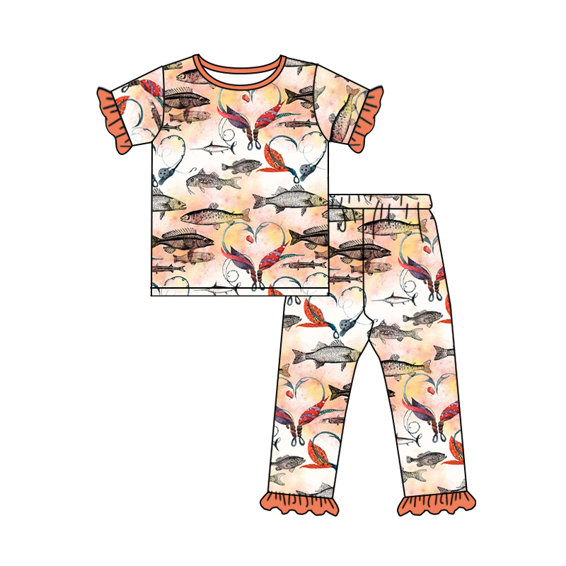 Baby Girls fishing orange pajamas sets preorder