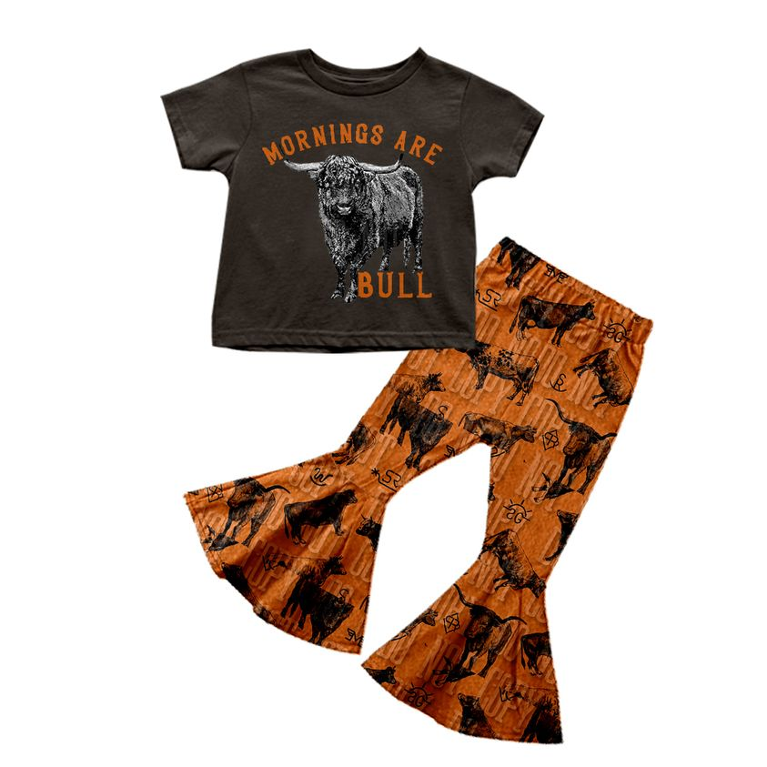 Baby Girls Black Cow Bell Western Pants clothes sets