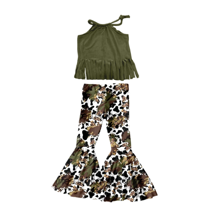 baby Girls Green Tassel Camo Bell Bottom Pants sets preorder