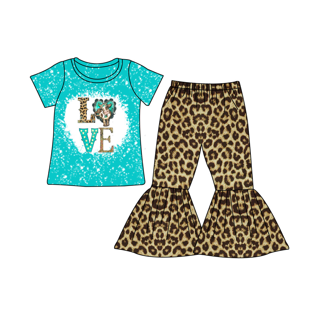 Baby Girls Love Cow Leopard Bell Pants sets