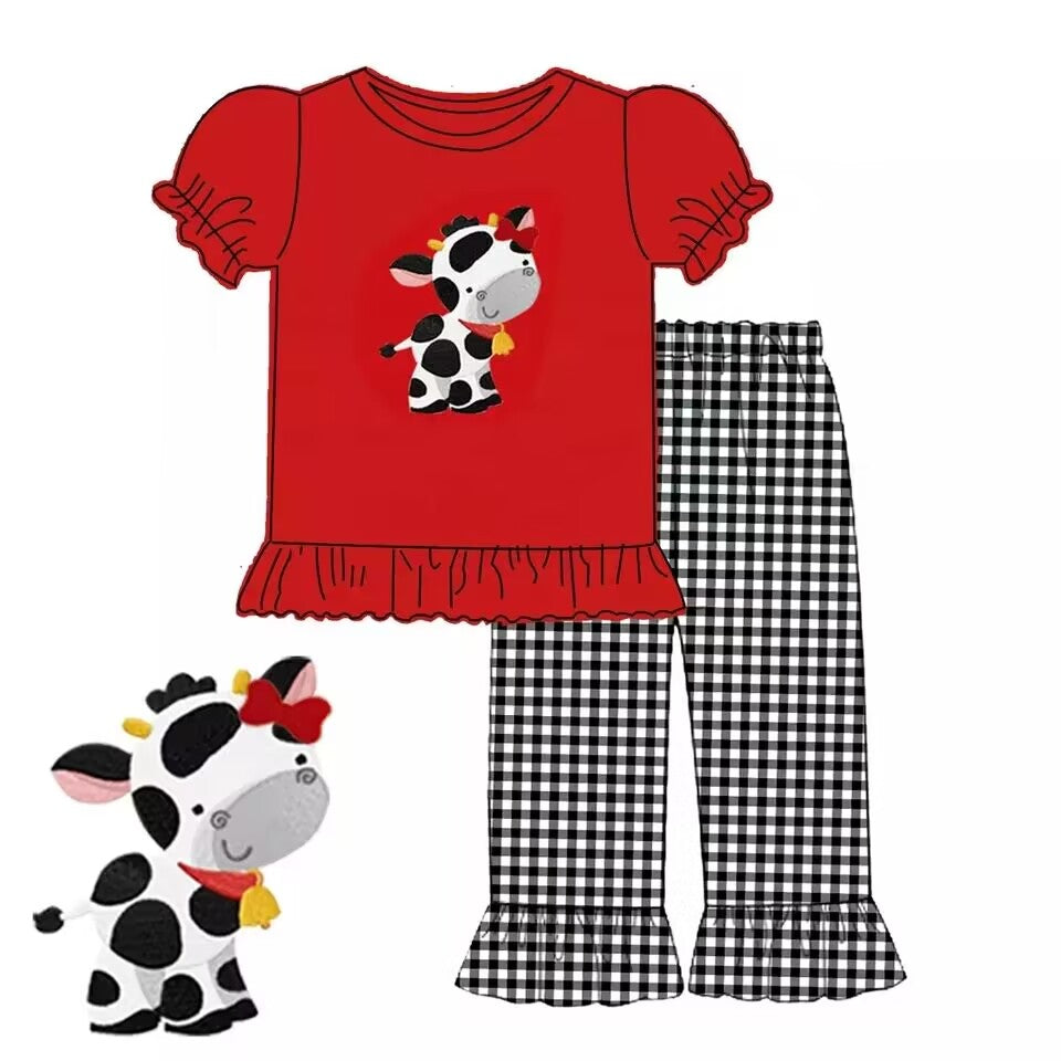 Baby Girls Cow Plaid Pants clothes sets