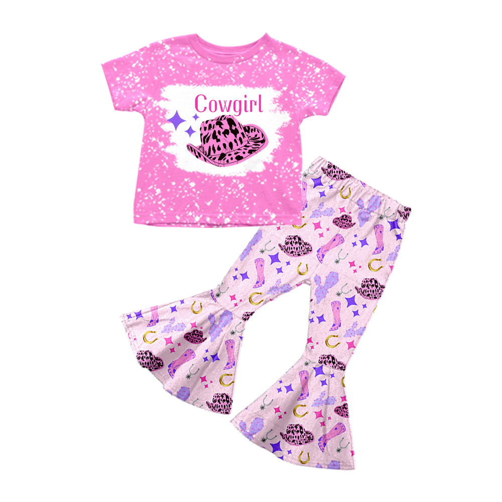 Baby Girls Pink Cowgirl bell pants clothes sets
