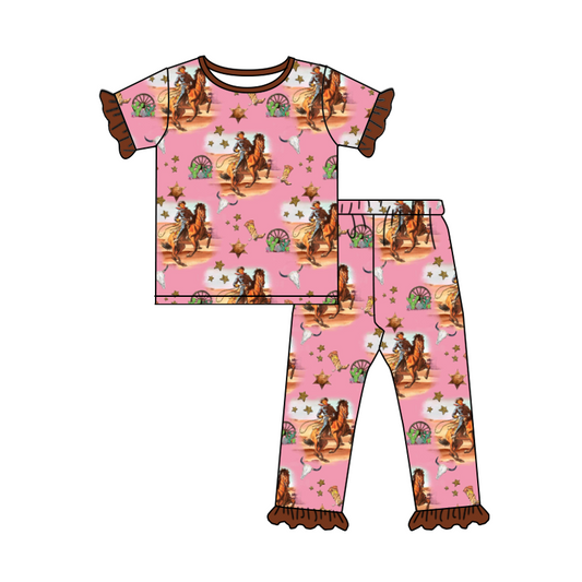 Baby Girls Pink Horse Bell Bottom Pants clothes preorder