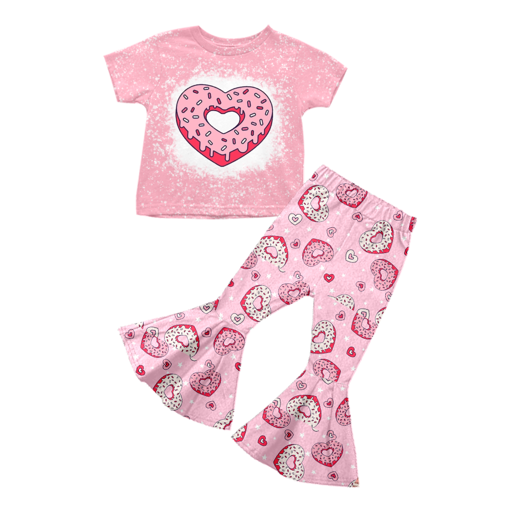 Baby Girls Valentines Heart Donuts Bell Pants clothes sets