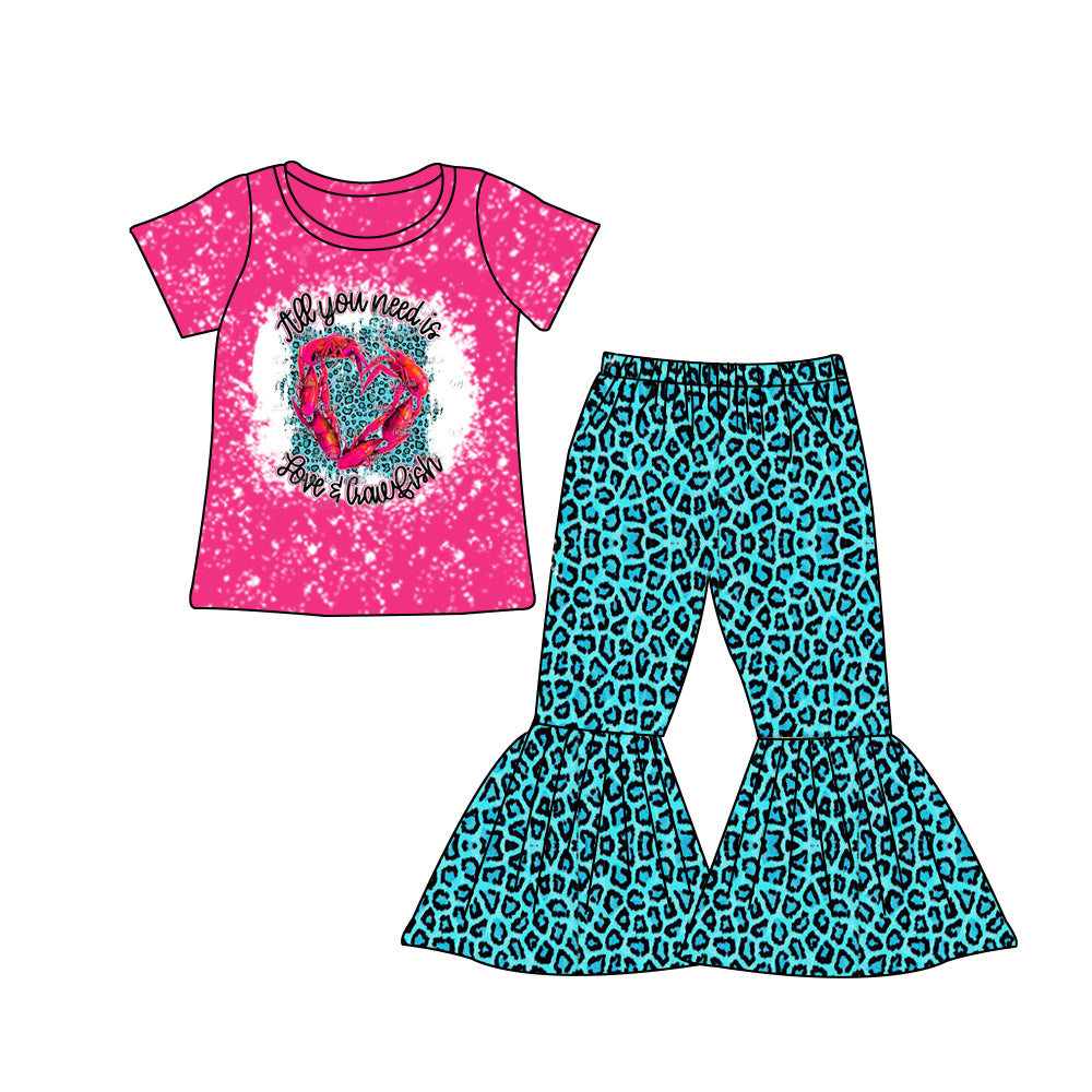 Baby Girls Western Heart Leopard Bell Bottom Pants clothes preorder