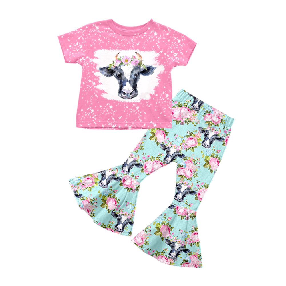 Baby Girls Cow Flower Bell Pants clothes sets