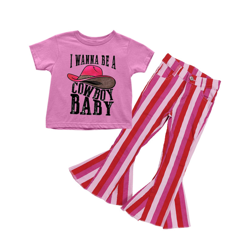 Baby Girls Cowboy Hotpink Denim Pants clothes sets