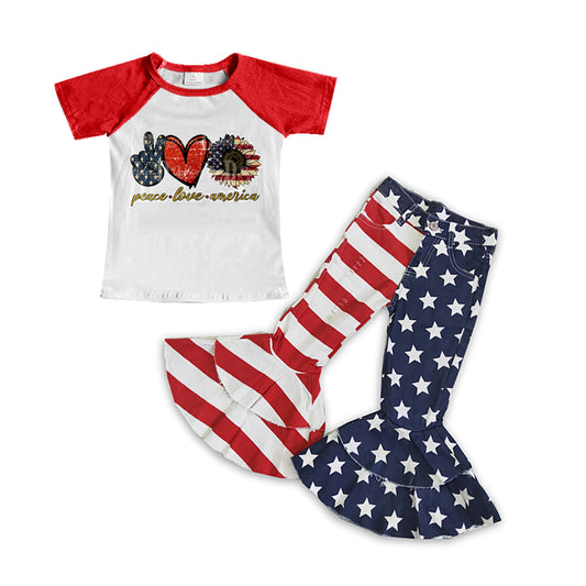 Baby Girls July 4th Denim Pants Clothes Sets