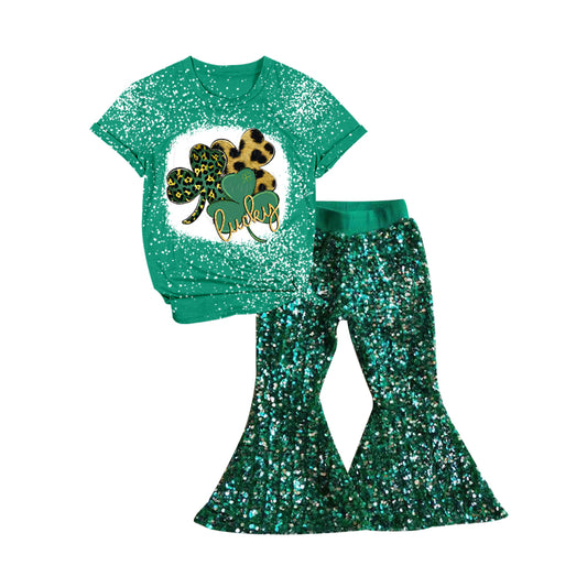 Baby Girls St Patrick Day Sequin Pants clothes sets