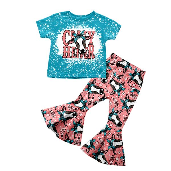 Baby Girls Crazy Heifer Western Bell Pants clothes sets