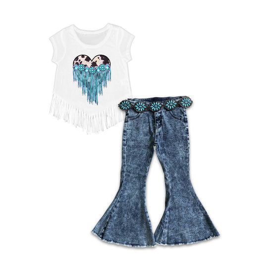 Baby Girls Cowhide Hearts Bell Denim Pants clothes preorder