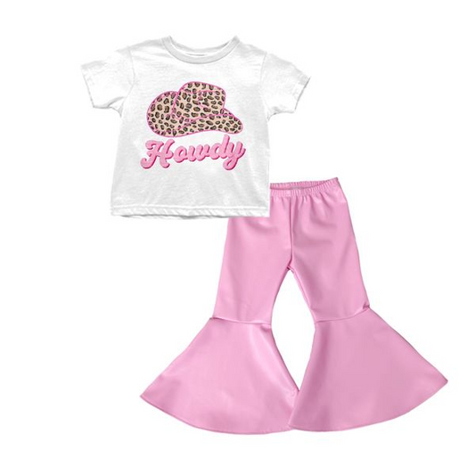 Baby Girls Howdy Hats Tee Pink Pleather Pants clothes Sets