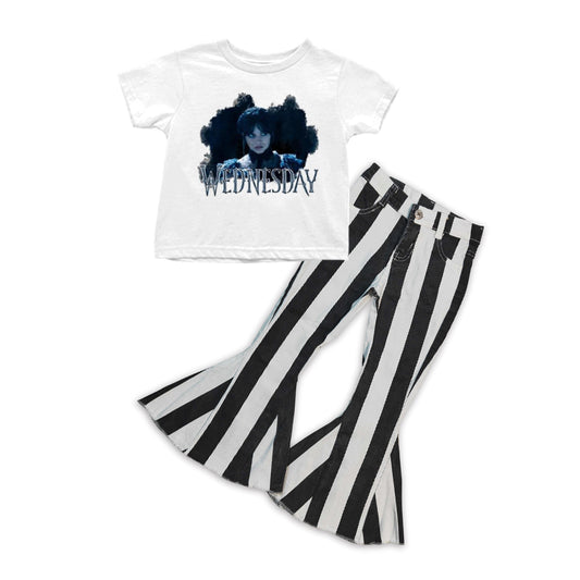 Baby Girls Movie Black Stripe Denim Pants Clothes Sets