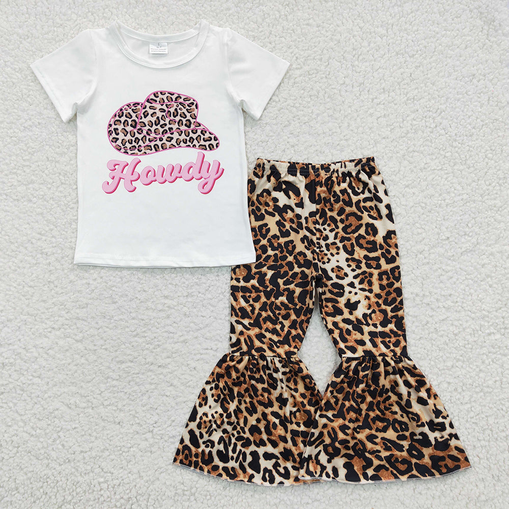 Baby Girls Howdy Hats Leopard Bell Pants Clothing Sets