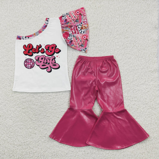 Baby Girls Let's Go Pink Pleather Pants clothes Sets