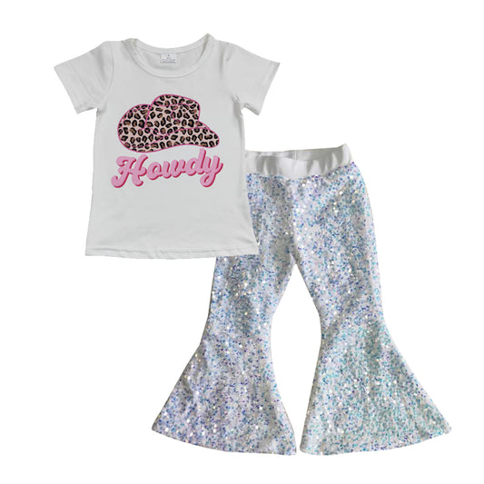 Baby Girl Howdy Shirt White Sequin Pants clothes sets