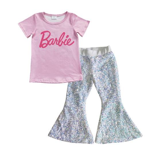 Baby Girl Pink Shirt White Sequin Pants clothes sets