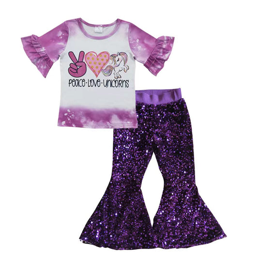 Baby Girl Unicorn Shirt Purple Sequin Pants clothes sets