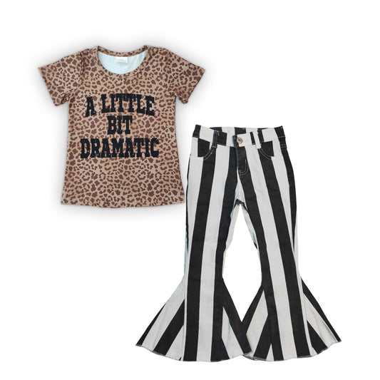 Girls A Little Bit Dramatic Black Stripe Denim Bell Pants Clothes Sets