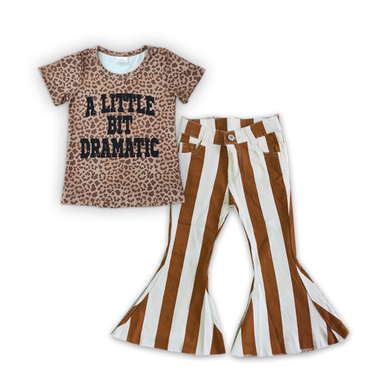 Girls A Little Bit Dramatic Orange Stripe Denim Bell Pants Clothes Sets