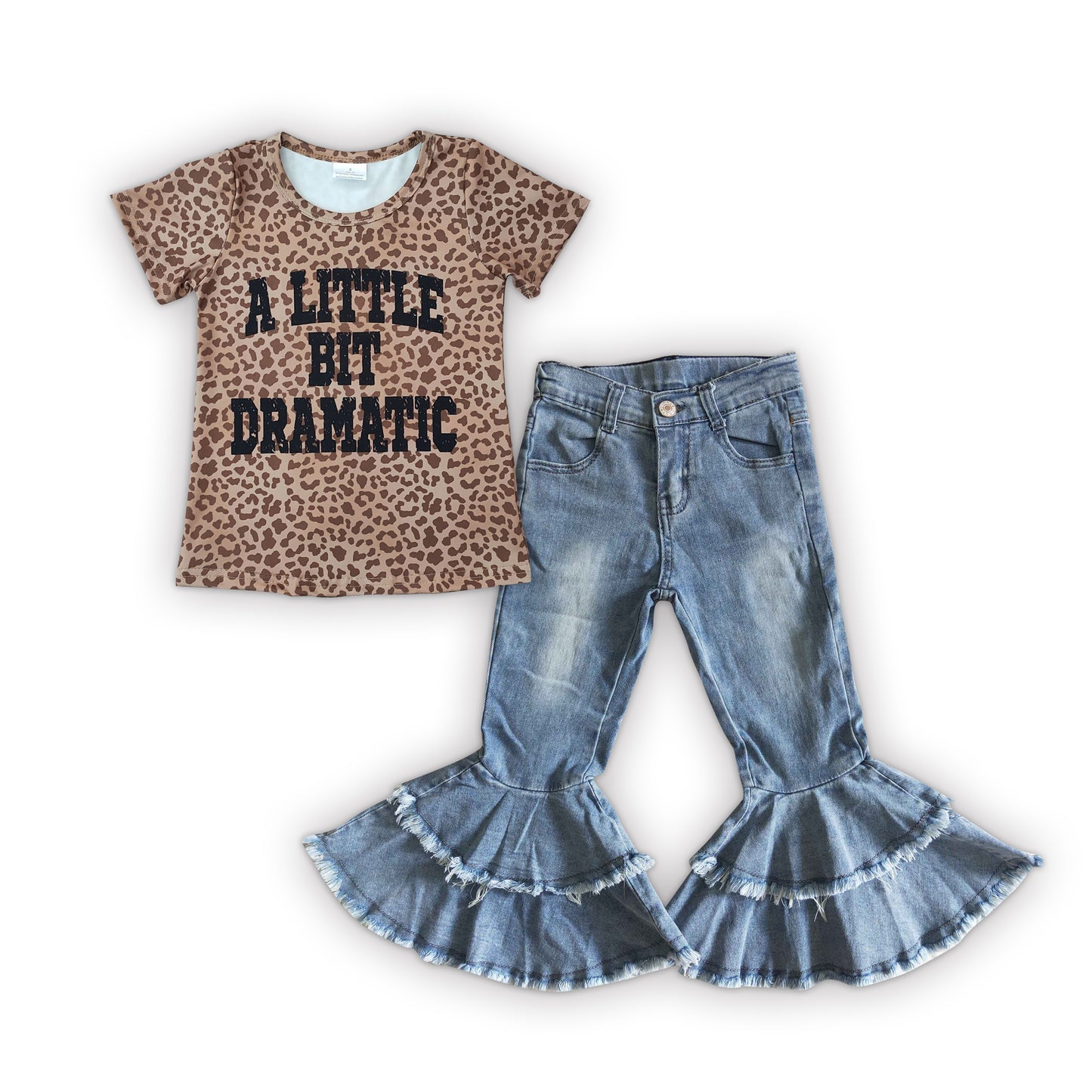 Girls A Little Bit Dramatic Bleached Denim Bell Pants Clothes Sets