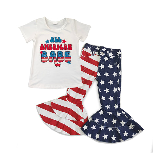 Baby Girls All American Babe Stripes Denim Pants clothes