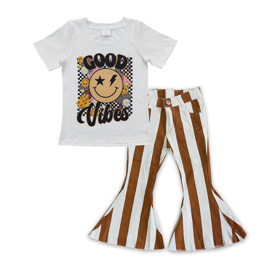 Baby Girls Good Shirt Orange Stripe Denim Bell Pants Clothes Sets