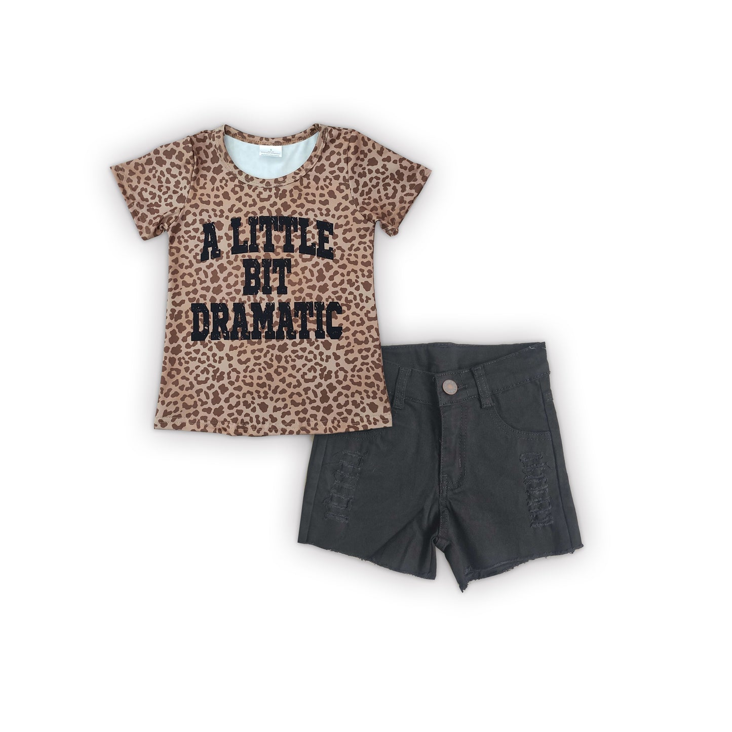 A Little Dramatic T-shirt Black Denim Shorts clothes sets