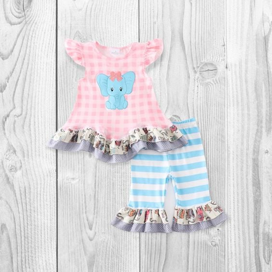 Baby girls elephant cute stripe pants sets