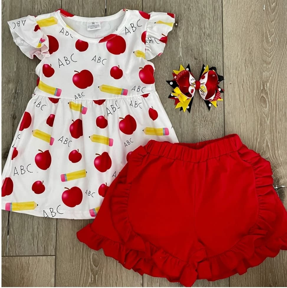 Baby girls apple back to school shorts sets