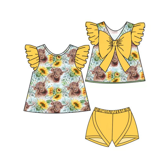 Baby girls cow sunflower summer shorts sets preorder