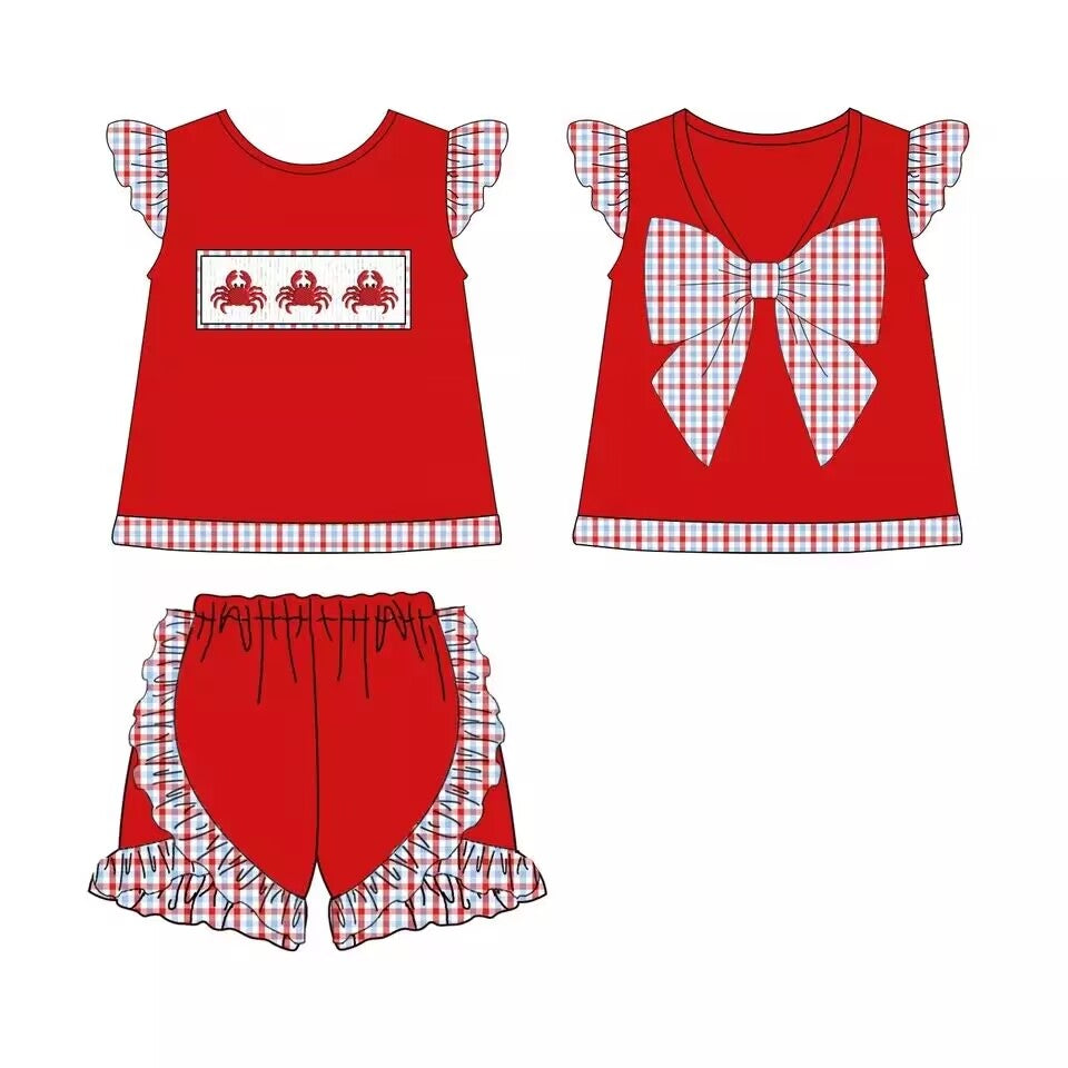 Baby Girls Summer Crab ruffle shorts sets