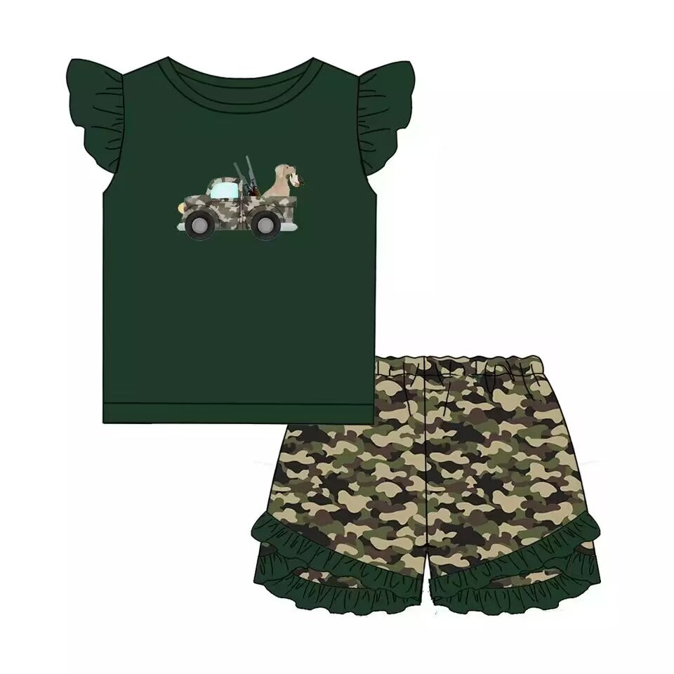 Baby Girls Dog Hunting Ruffle shorts sets