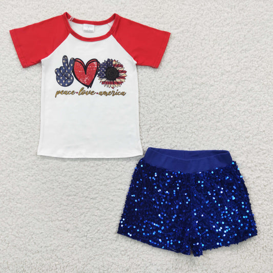 Baby Girls 4th Of July Blue Sequin Shorts Clothes Sets