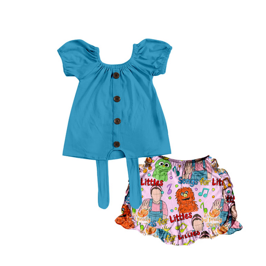 Baby Girls Cartoon Teacher Tie Shirt Summer Shorts Sets preorder