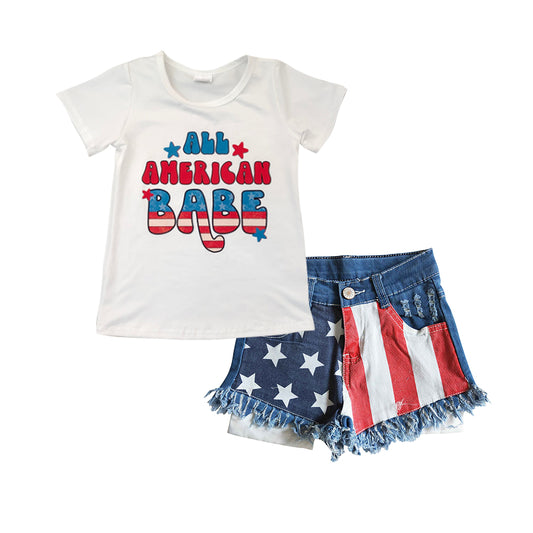 Baby Girls All American Babe Denim Shorts clothes sets