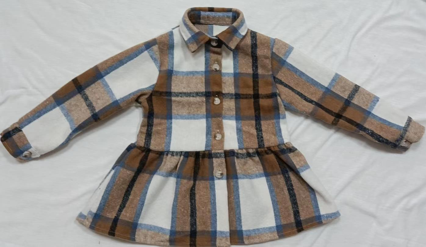 Baby Girls brown plaid Color Long Tops