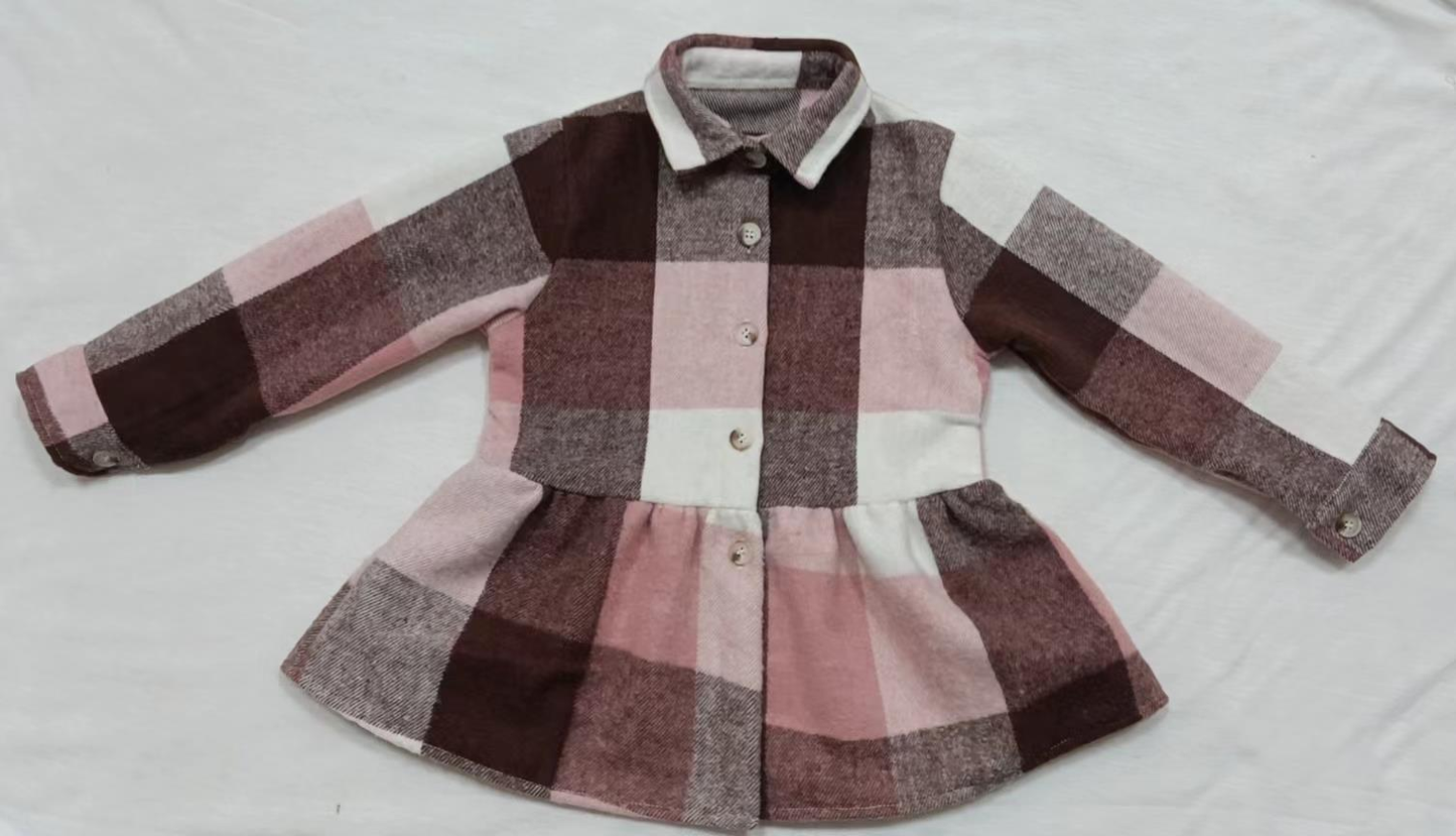 Baby Girls Pink plaid Color Long Tops Dresses