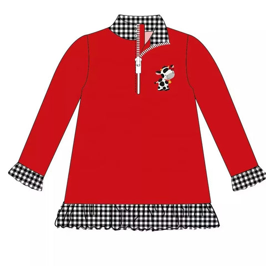 Baby Girls Red Cow Ruffle Zip shirts tops preorder