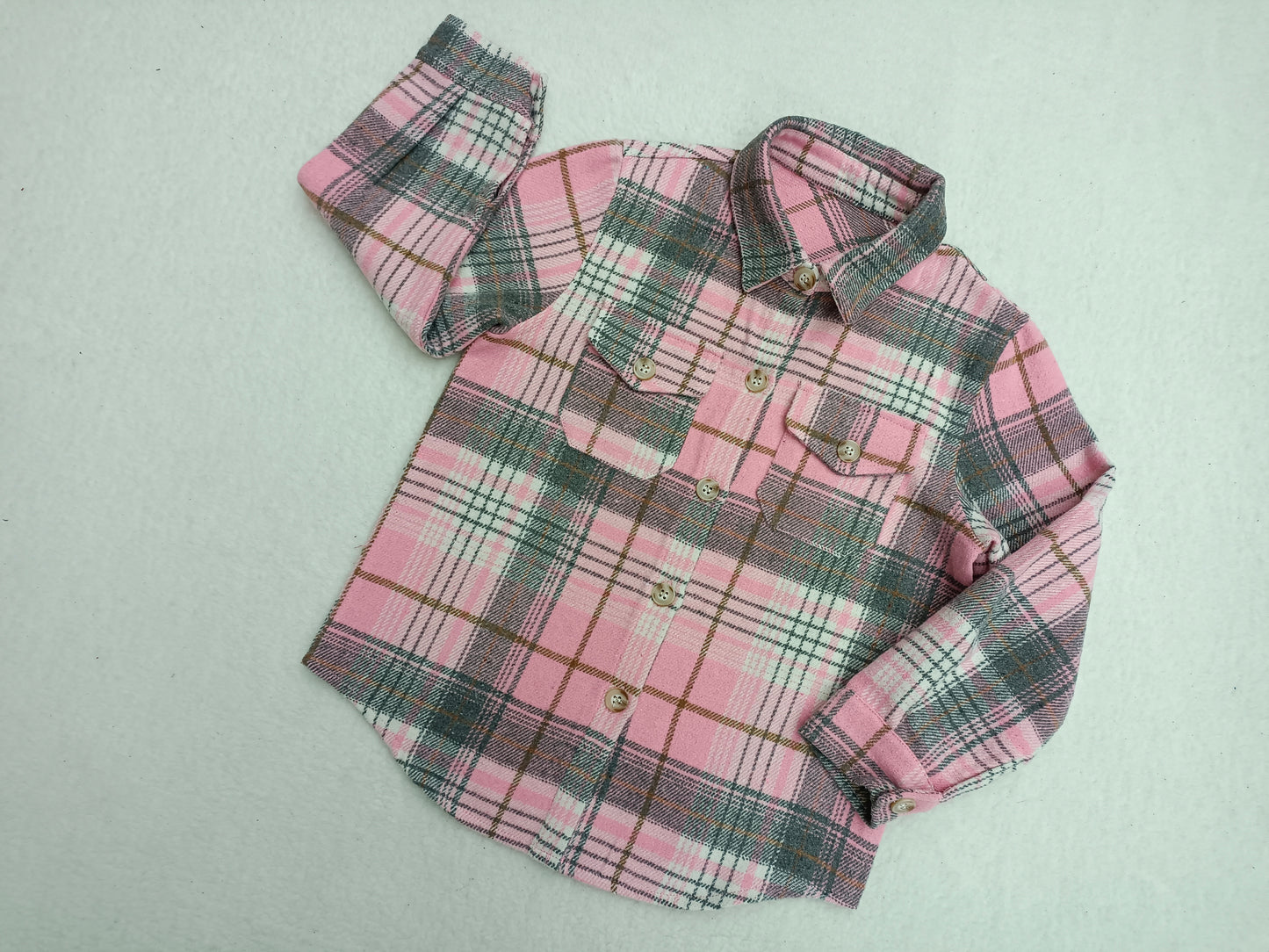 Baby Girls Pink Plaid Long Sleeve button ups shirts tops