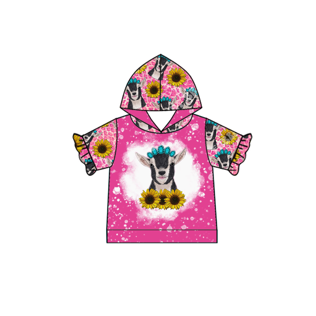 Baby Girls Hot Pink Cow Hoodie short Sleeve shirts tops