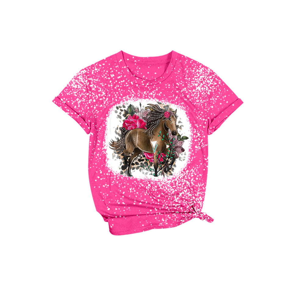 Baby Girls Hotpink Horse western short Sleeve shirts tops