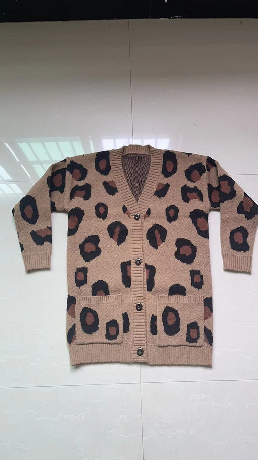 Baby Children Fall Leopard Woolen Cardigan Sweaters